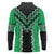 Green Niho Taniwha Mix Poutama Long Sleeve Polo Shirt Unique Taniko Aotearoa