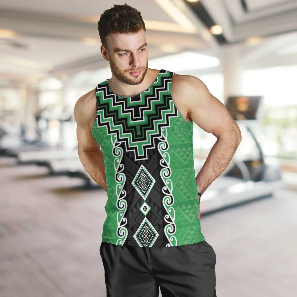 Green Niho Taniwha Mix Poutama Men Tank Top Unique Taniko Aotearoa