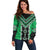 Green Niho Taniwha Mix Poutama Off Shoulder Sweater Unique Taniko Aotearoa