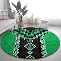Green Niho Taniwha Mix Poutama Round Carpet Unique Taniko Aotearoa LT01 - Polynesian Pride