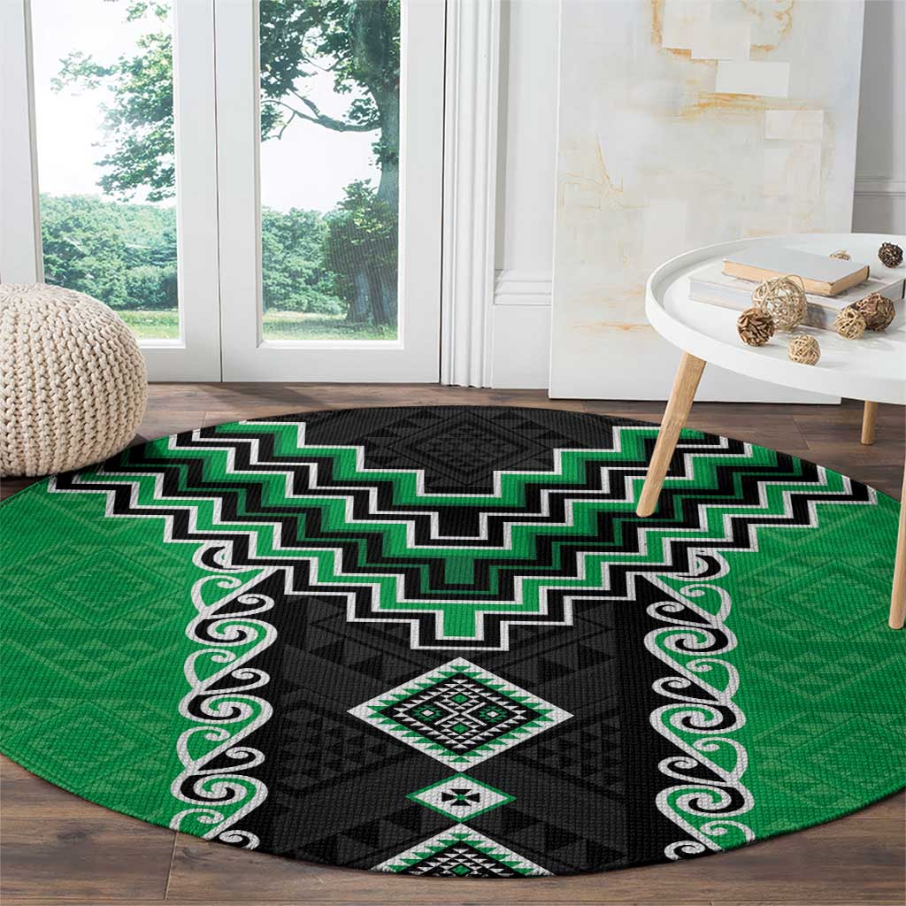Green Niho Taniwha Mix Poutama Round Carpet Unique Taniko Aotearoa LT01 - Polynesian Pride