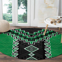 Green Niho Taniwha Mix Poutama Round Carpet Unique Taniko Aotearoa LT01 - Polynesian Pride