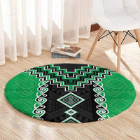 Green Niho Taniwha Mix Poutama Round Carpet Unique Taniko Aotearoa LT01 - Polynesian Pride