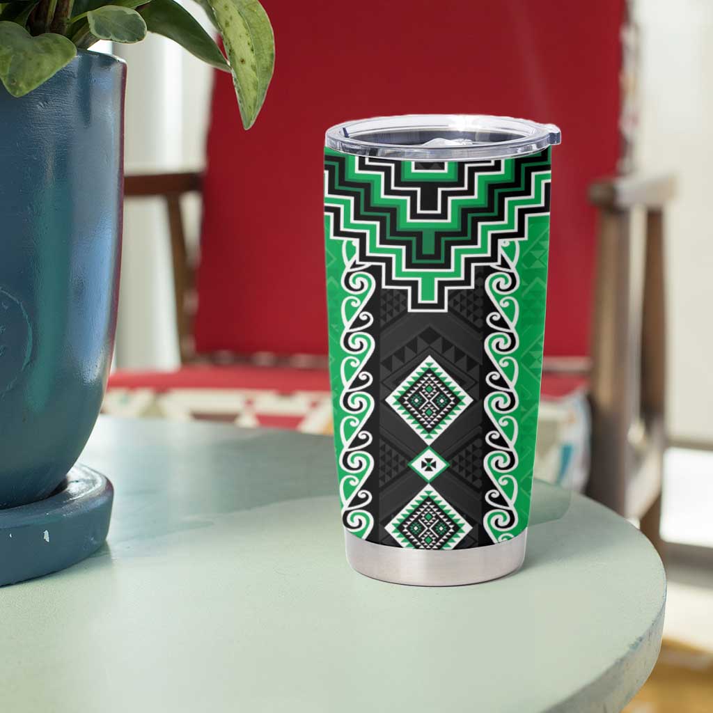 Green Niho Taniwha Mix Poutama Tumbler Cup Unique Taniko Aotearoa LT01 - Polynesian Pride