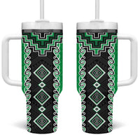 Green Niho Taniwha Mix Poutama Tumbler With Handle Unique Taniko Aotearoa LT01 One Size: 40 oz Green - Polynesian Pride