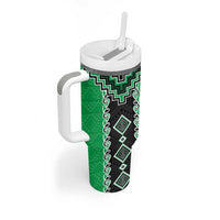 Green Niho Taniwha Mix Poutama Tumbler With Handle Unique Taniko Aotearoa LT01 - Polynesian Pride