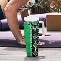 Green Niho Taniwha Mix Poutama Tumbler With Handle Unique Taniko Aotearoa LT01 - Polynesian Pride