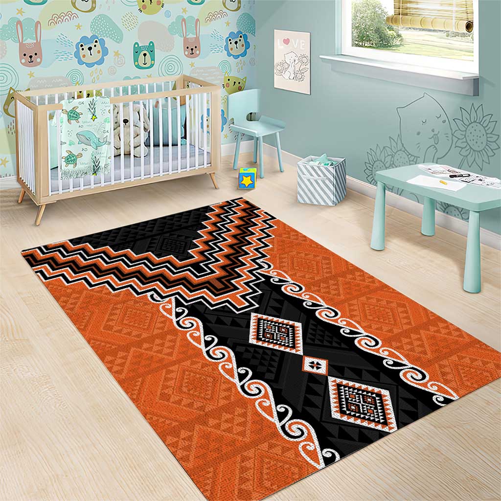 Orange Niho Taniwha Mix Poutama Area Rug Unique Taniko Aotearoa LT01 - Polynesian Pride