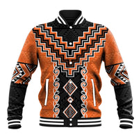 Orange Niho Taniwha Mix Poutama Baseball Jacket Unique Taniko Aotearoa LT01 Unisex Orange - Polynesian Pride