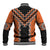 Orange Niho Taniwha Mix Poutama Baseball Jacket Unique Taniko Aotearoa