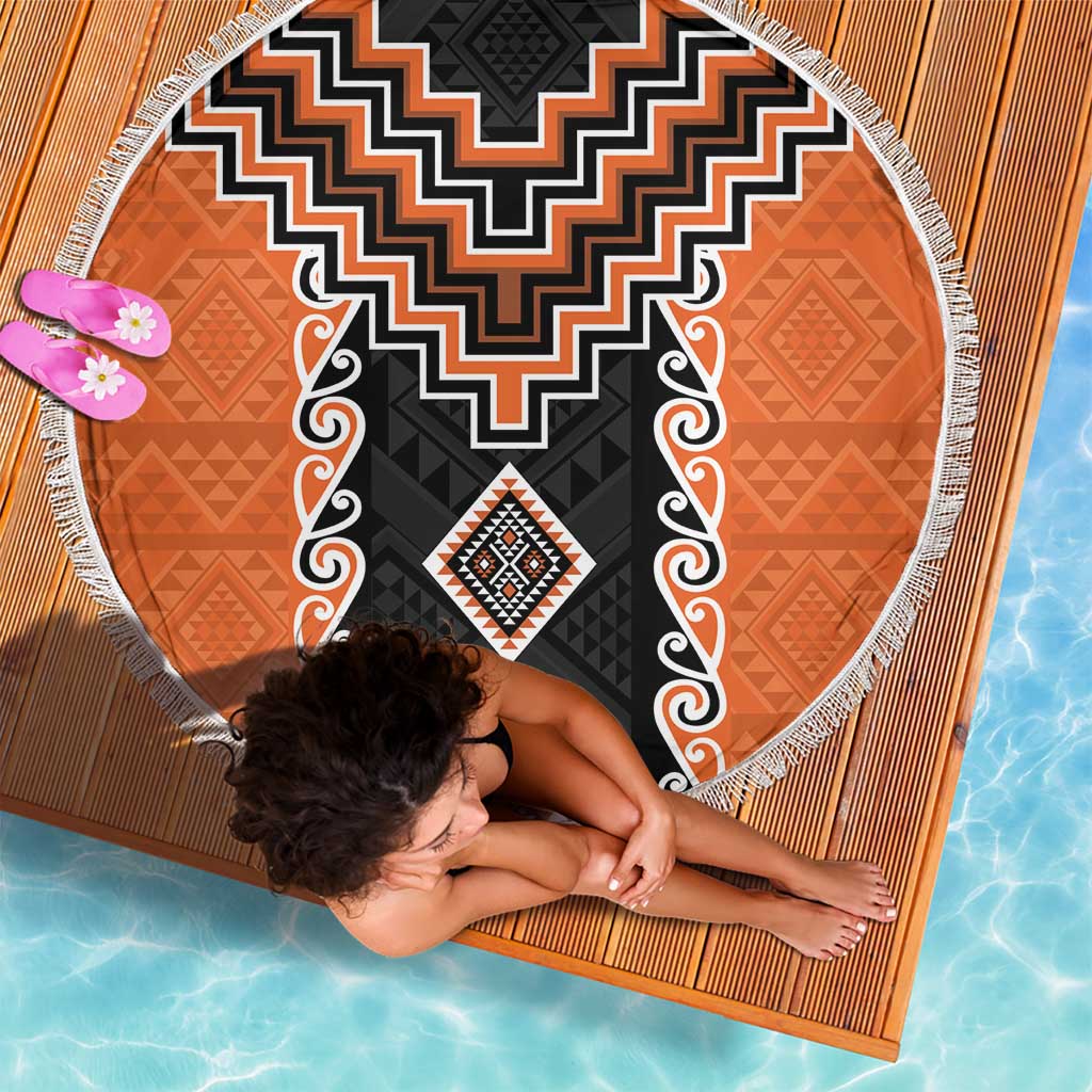 Orange Niho Taniwha Mix Poutama Beach Blanket Unique Taniko Aotearoa LT01 - Polynesian Pride