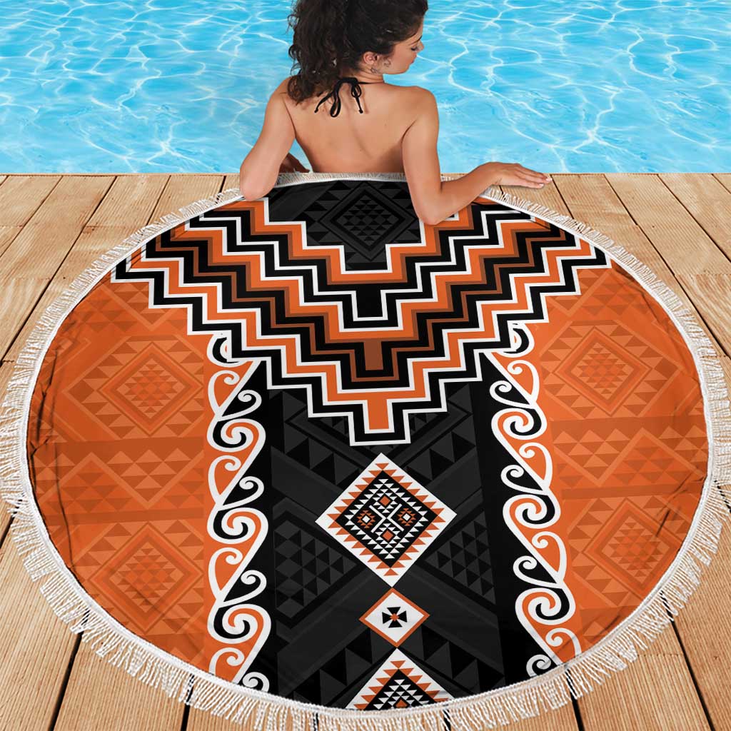 Orange Niho Taniwha Mix Poutama Beach Blanket Unique Taniko Aotearoa LT01 - Polynesian Pride