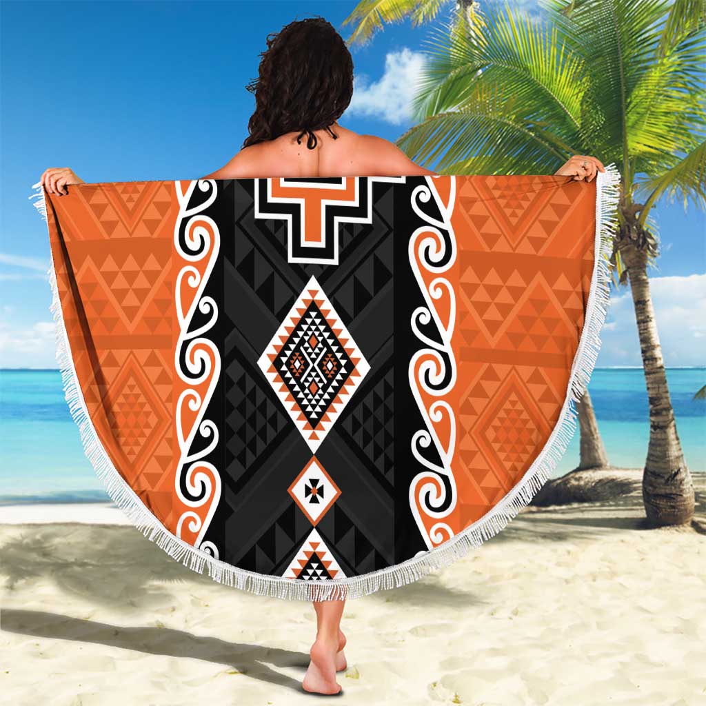 Orange Niho Taniwha Mix Poutama Beach Blanket Unique Taniko Aotearoa LT01 - Polynesian Pride