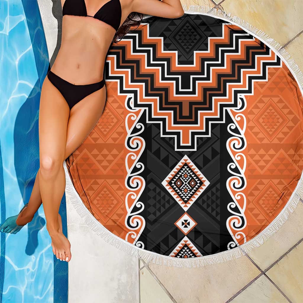 Orange Niho Taniwha Mix Poutama Beach Blanket Unique Taniko Aotearoa LT01 - Polynesian Pride