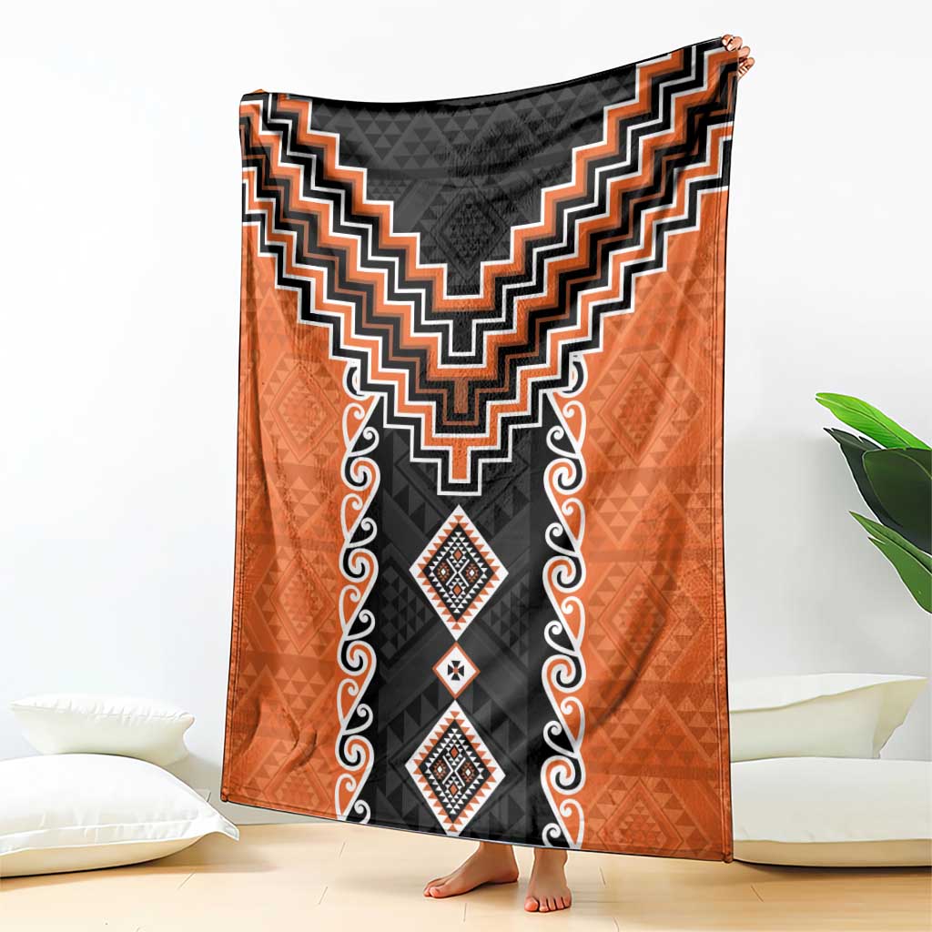 Orange Niho Taniwha Mix Poutama Blanket Unique Taniko Aotearoa LT01 - Polynesian Pride