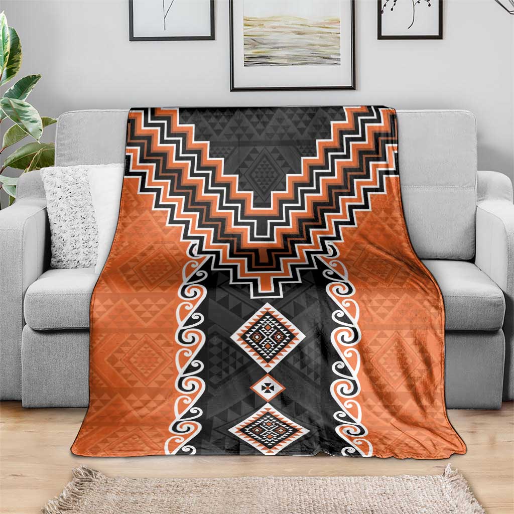 Orange Niho Taniwha Mix Poutama Blanket Unique Taniko Aotearoa LT01 - Polynesian Pride