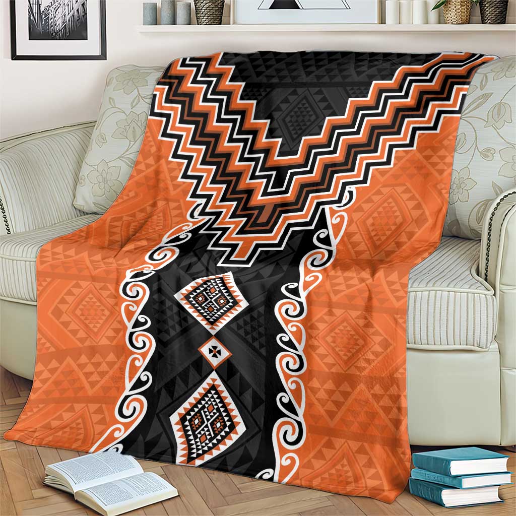 Orange Niho Taniwha Mix Poutama Blanket Unique Taniko Aotearoa LT01 - Polynesian Pride