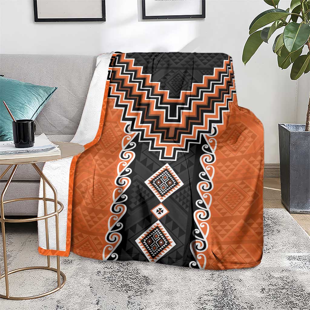 Orange Niho Taniwha Mix Poutama Blanket Unique Taniko Aotearoa LT01 - Polynesian Pride