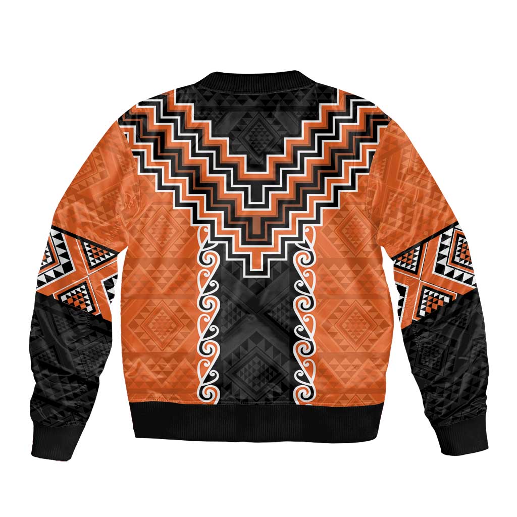 Orange Niho Taniwha Mix Poutama Bomber Jacket Unique Taniko Aotearoa LT01 - Polynesian Pride