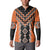 Orange Niho Taniwha Mix Poutama Button Sweatshirt Unique Taniko Aotearoa