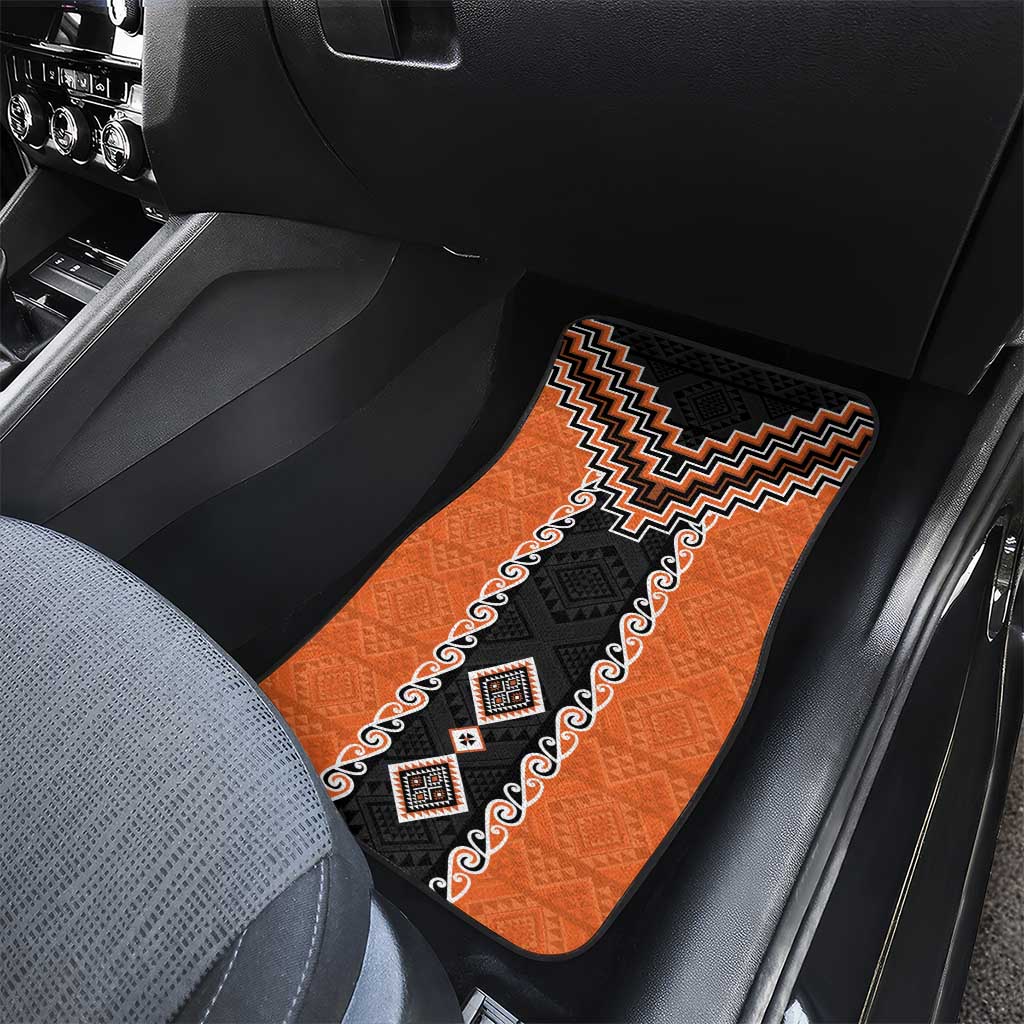 Orange Niho Taniwha Mix Poutama Car Mats Unique Taniko Aotearoa LT01 - Polynesian Pride