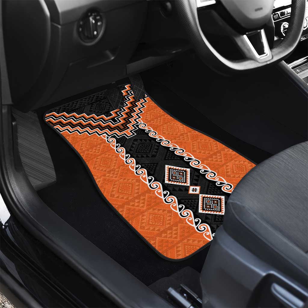 Orange Niho Taniwha Mix Poutama Car Mats Unique Taniko Aotearoa LT01 - Polynesian Pride