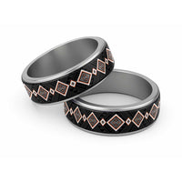 Orange Niho Taniwha Mix Poutama Classic Ring Unique Taniko Aotearoa LT01 Sliver Orange - Polynesian Pride