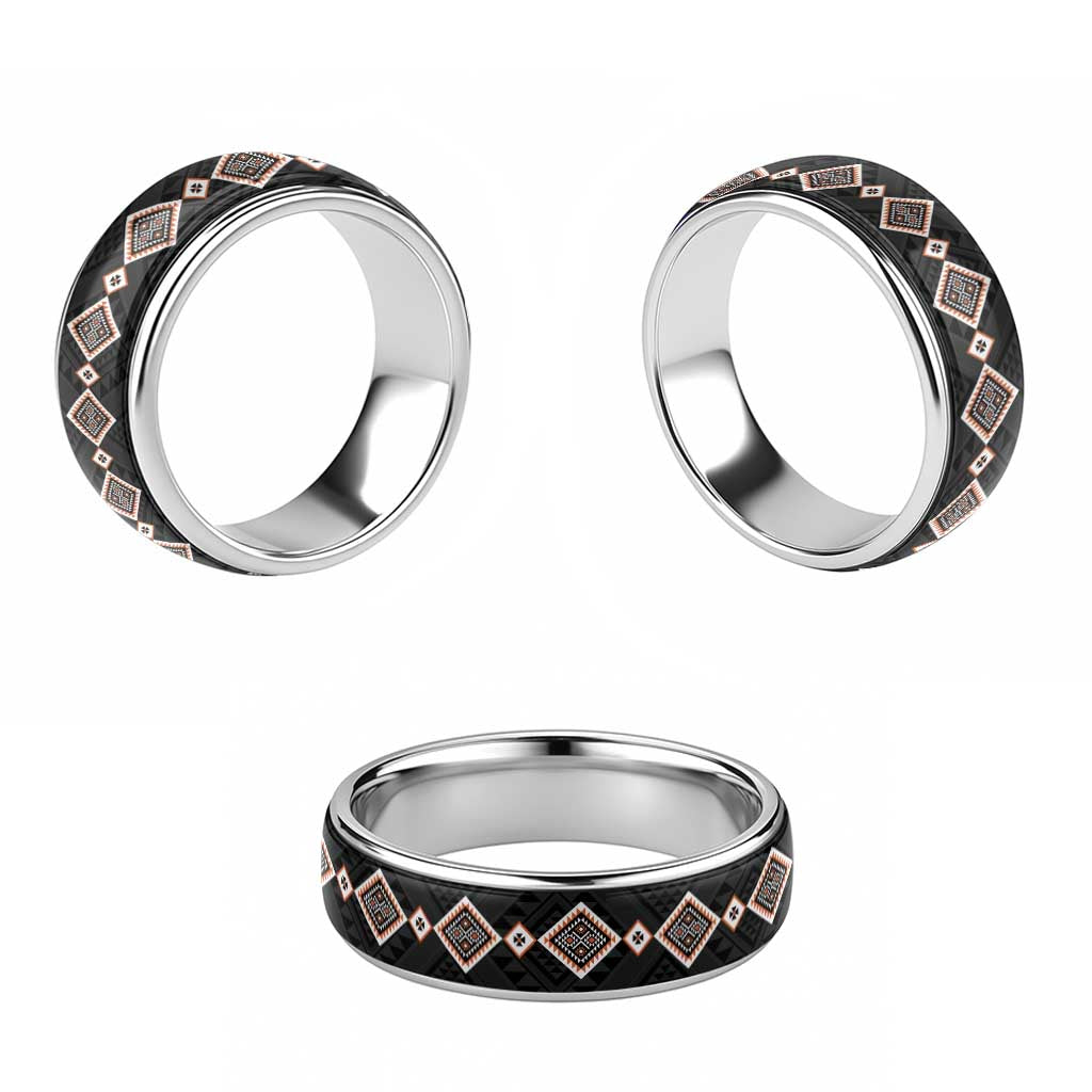 Orange Niho Taniwha Mix Poutama Classic Ring Unique Taniko Aotearoa LT01 - Polynesian Pride