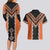 Orange Niho Taniwha Mix Poutama Couples Matching Long Sleeve Bodycon Dress and Hawaiian Shirt Unique Taniko Aotearoa