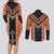 Orange Niho Taniwha Mix Poutama Couples Matching Long Sleeve Bodycon Dress and Long Sleeve Button Shirt Unique Taniko Aotearoa