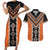 Orange Niho Taniwha Mix Poutama Couples Matching Short Sleeve Bodycon Dress and Hawaiian Shirt Unique Taniko Aotearoa