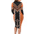 Orange Niho Taniwha Mix Poutama Family Matching Long Sleeve Bodycon Dress and Hawaiian Shirt Unique Taniko Aotearoa