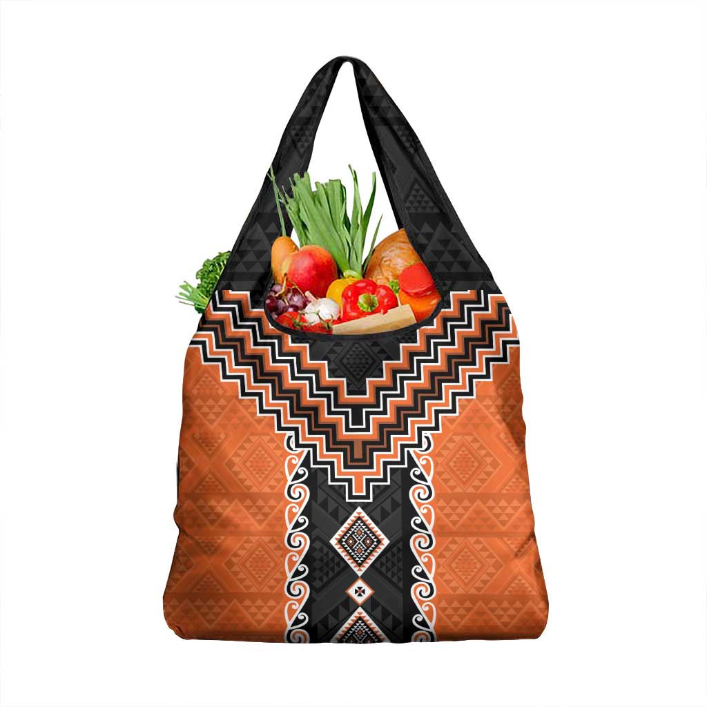 Orange Niho Taniwha Mix Poutama Grocery Bag Unique Taniko Aotearoa LT01 1-pack One Size Orange - Polynesian Pride