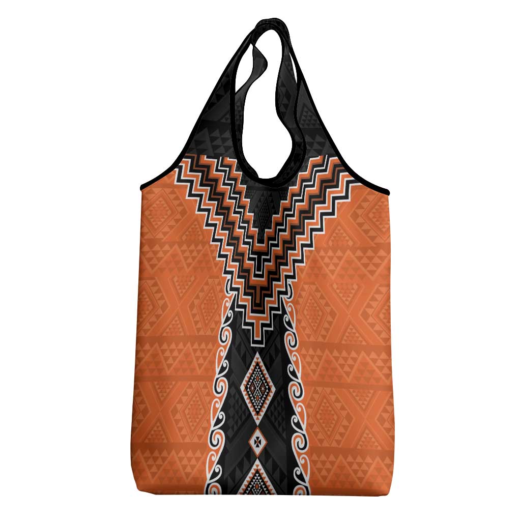Orange Niho Taniwha Mix Poutama Grocery Bag Unique Taniko Aotearoa LT01 - Polynesian Pride