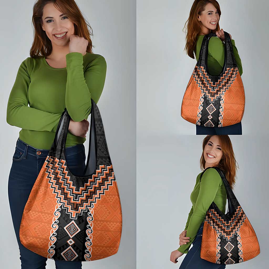 Orange Niho Taniwha Mix Poutama Grocery Bag Unique Taniko Aotearoa LT01 - Polynesian Pride