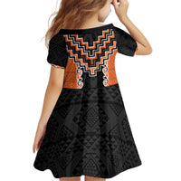 Orange Niho Taniwha Mix Poutama Kid Short Sleeve Dress Unique Taniko Aotearoa LT01 - Polynesian Pride