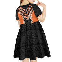 Orange Niho Taniwha Mix Poutama Kid Short Sleeve Dress Unique Taniko Aotearoa LT01 - Polynesian Pride