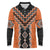 Orange Niho Taniwha Mix Poutama Long Sleeve Polo Shirt Unique Taniko Aotearoa