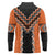 Orange Niho Taniwha Mix Poutama Long Sleeve Polo Shirt Unique Taniko Aotearoa