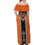 Orange Niho Taniwha Mix Poutama Off Shoulder Maxi Dress Unique Taniko Aotearoa