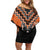 Orange Niho Taniwha Mix Poutama Off Shoulder Short Dress Unique Taniko Aotearoa