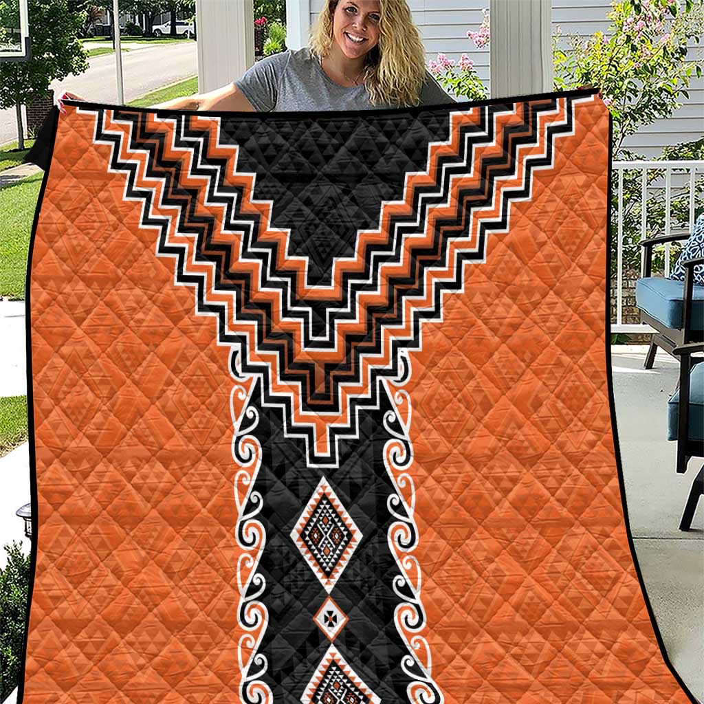 Orange Niho Taniwha Mix Poutama Quilt Unique Taniko Aotearoa LT01 Orange - Polynesian Pride
