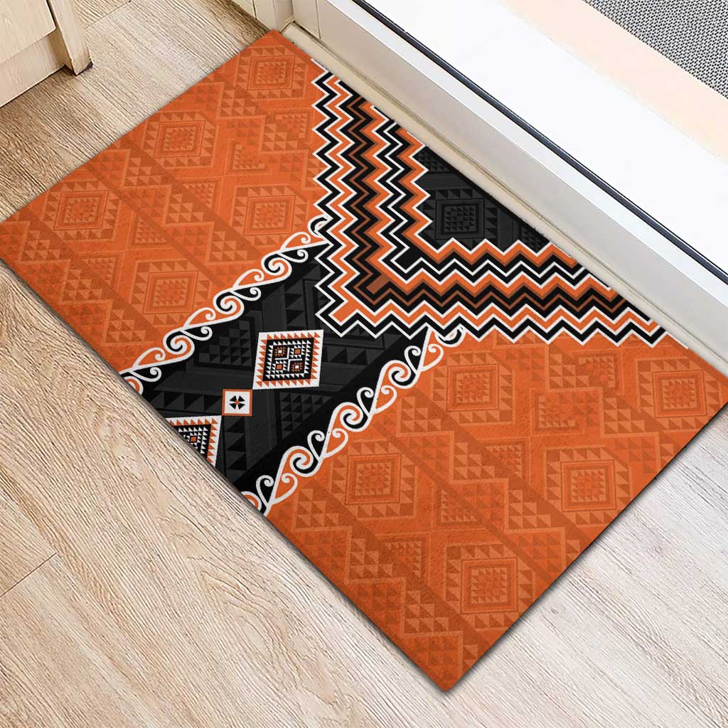 Orange Niho Taniwha Mix Poutama Rubber Doormat Unique Taniko Aotearoa LT01 - Polynesian Pride