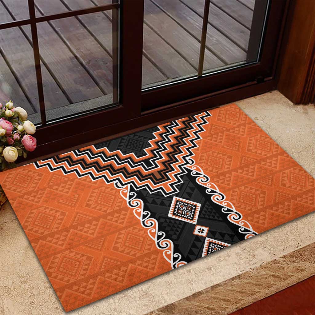 Orange Niho Taniwha Mix Poutama Rubber Doormat Unique Taniko Aotearoa LT01 - Polynesian Pride