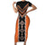 Orange Niho Taniwha Mix Poutama Short Sleeve Bodycon Dress Unique Taniko Aotearoa