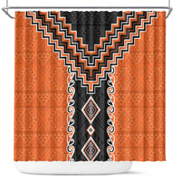 Orange Niho Taniwha Mix Poutama Shower Curtain Unique Taniko Aotearoa LT01 Orange - Polynesian Pride
