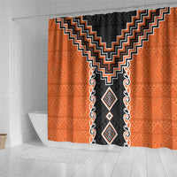 Orange Niho Taniwha Mix Poutama Shower Curtain Unique Taniko Aotearoa LT01 - Polynesian Pride