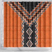Orange Niho Taniwha Mix Poutama Shower Curtain Unique Taniko Aotearoa LT01 - Polynesian Pride