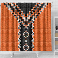 Orange Niho Taniwha Mix Poutama Shower Curtain Unique Taniko Aotearoa LT01 - Polynesian Pride