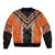 Orange Niho Taniwha Mix Poutama Sleeve Zip Bomber Jacket Unique Taniko Aotearoa